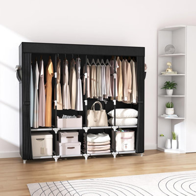 Union Rustic Portable Closet for Hanging Clothes 67 inch Wide Large Capacity Portable Wardrobe Closet with Cover 4 Storage Shelves and 4 Hanging Rod Sturdy Free